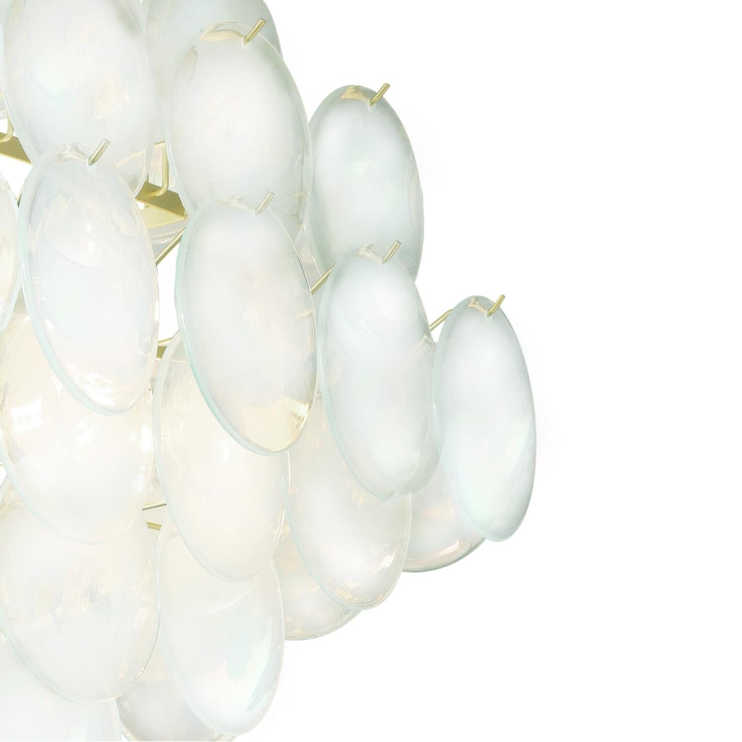 Modern Pagoda-Style Opalescent Glass Disc Chandelier For Sale
