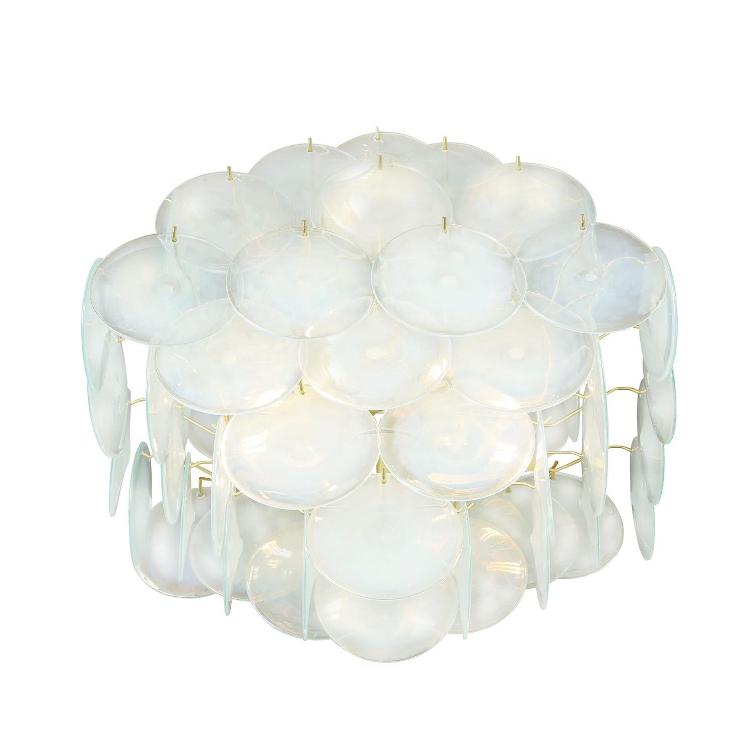 Hand-Crafted Pagoda-Style Opalescent Glass Disc Chandelier For Sale