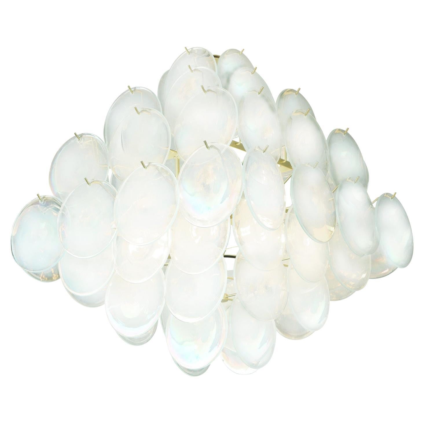 Pagoda-Style Opalescent Glass Disc Chandelier For Sale