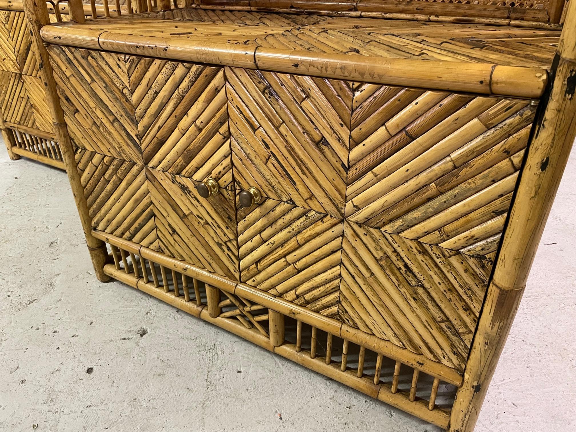 Pagoda Style Rattan and Cane Etageres, a Pair In Good Condition In Jacksonville, FL
