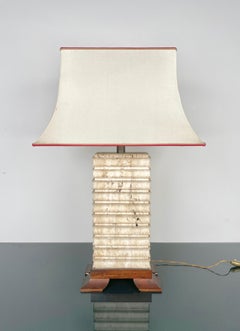 Pagoda Table Lamp in Travertine, Wood and Brass, Italy 1970s