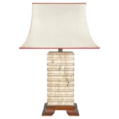 Pagoda Table Lamp in Travertine, Wood and Brass, Italy 1970s