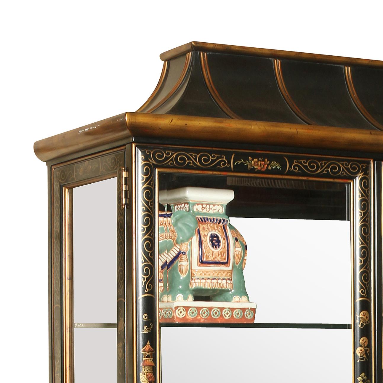 Pagoda Top Glass Door Chinoiserie Cabinet In Good Condition In Locust Valley, NY