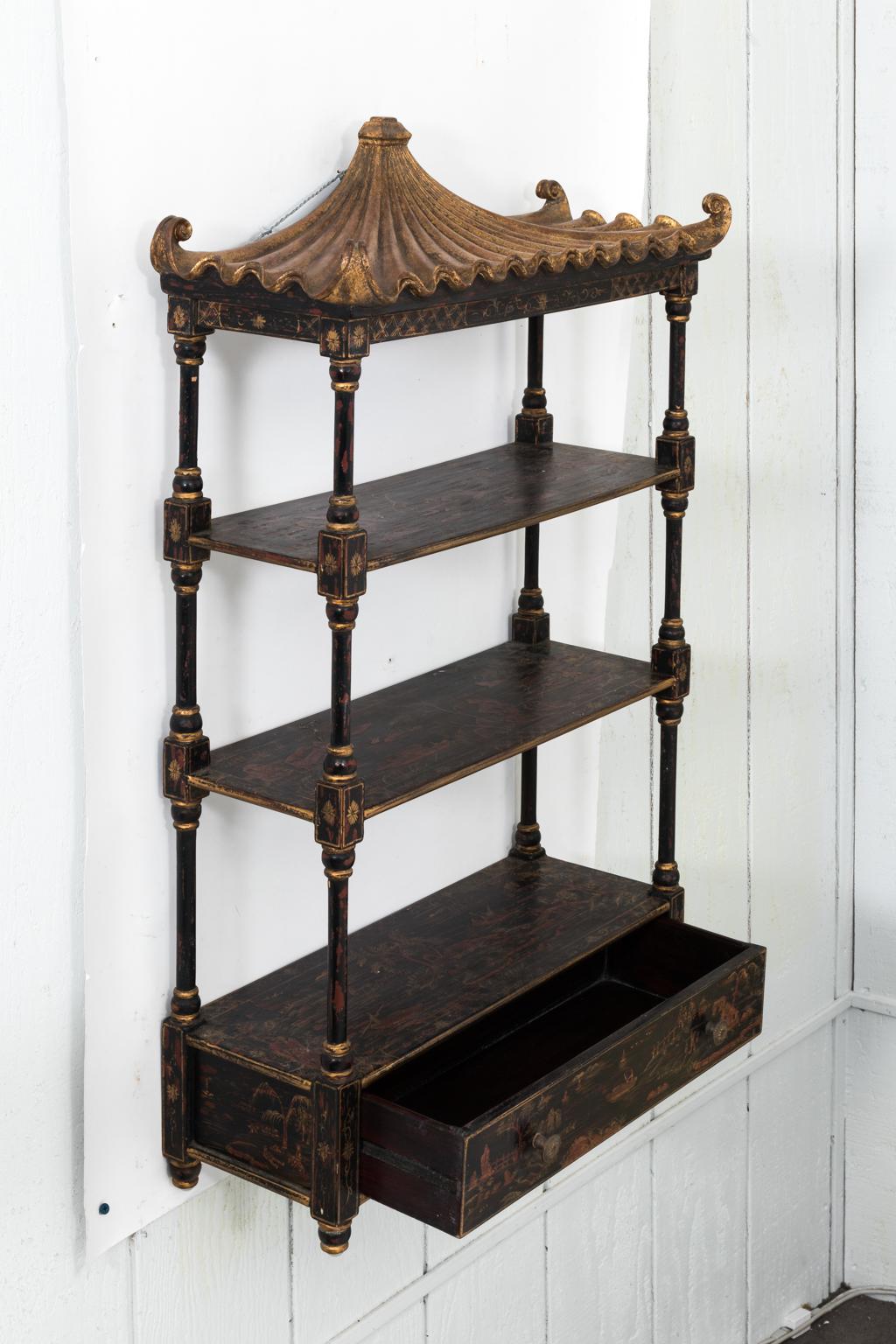 Painted Pagoda Wall Shelf, circa 1980s