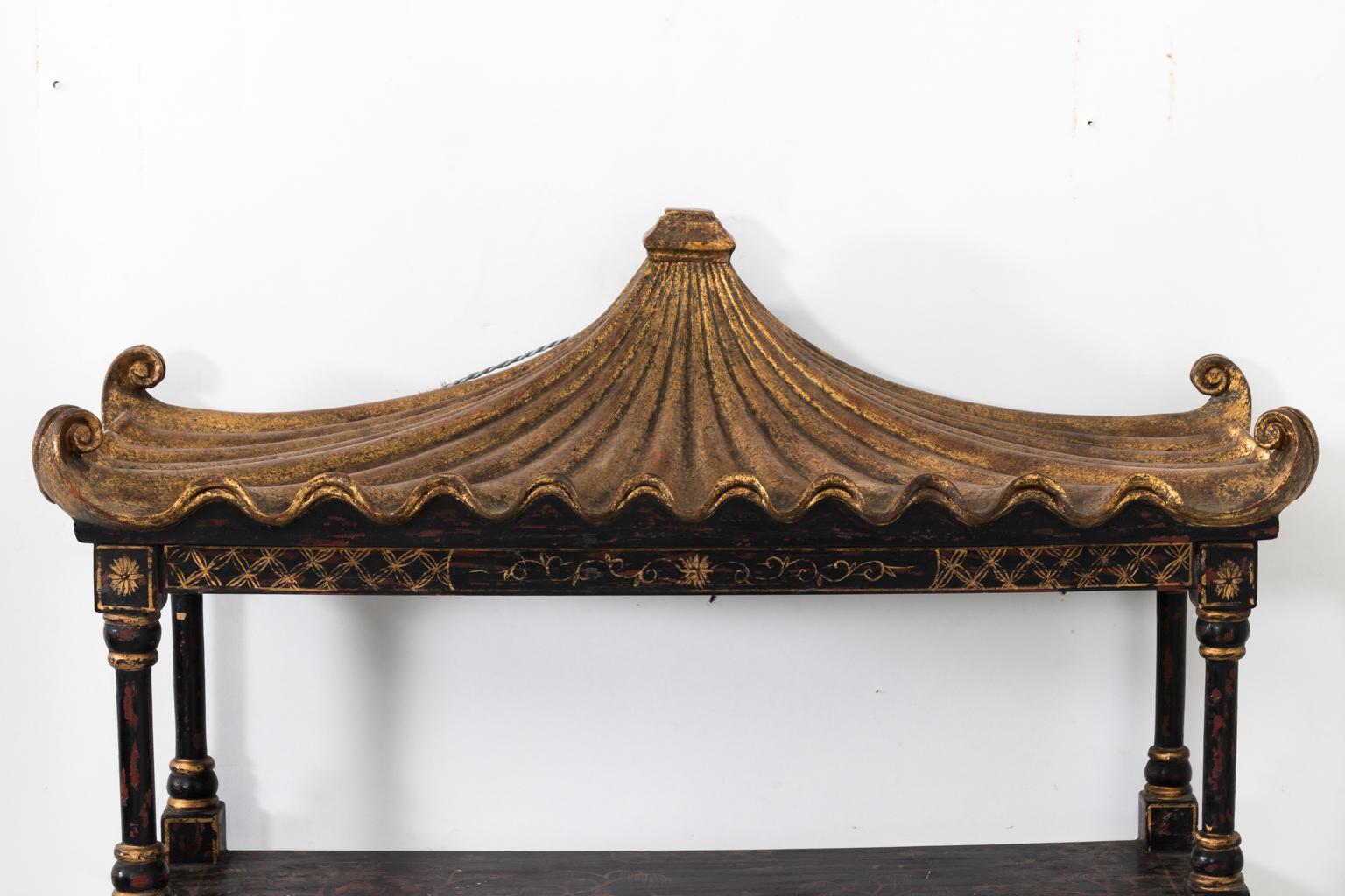 Wood Pagoda Wall Shelf, circa 1980s