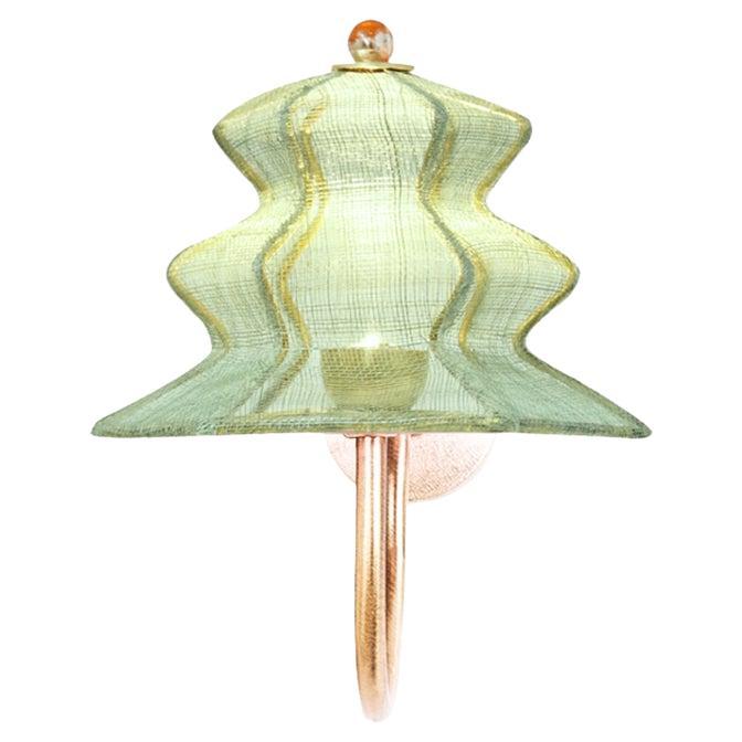 “Pagodina”  Contemporary Wall Lamp, jade color, brass Silvered Crystal