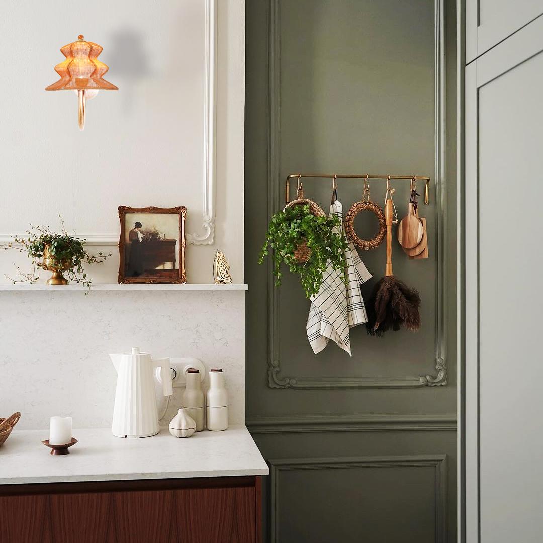 “Pagodina”  contemporary Wall Lamp, terracotta color, brass Silvered Crystal In New Condition For Sale In Pietrasanta, IT