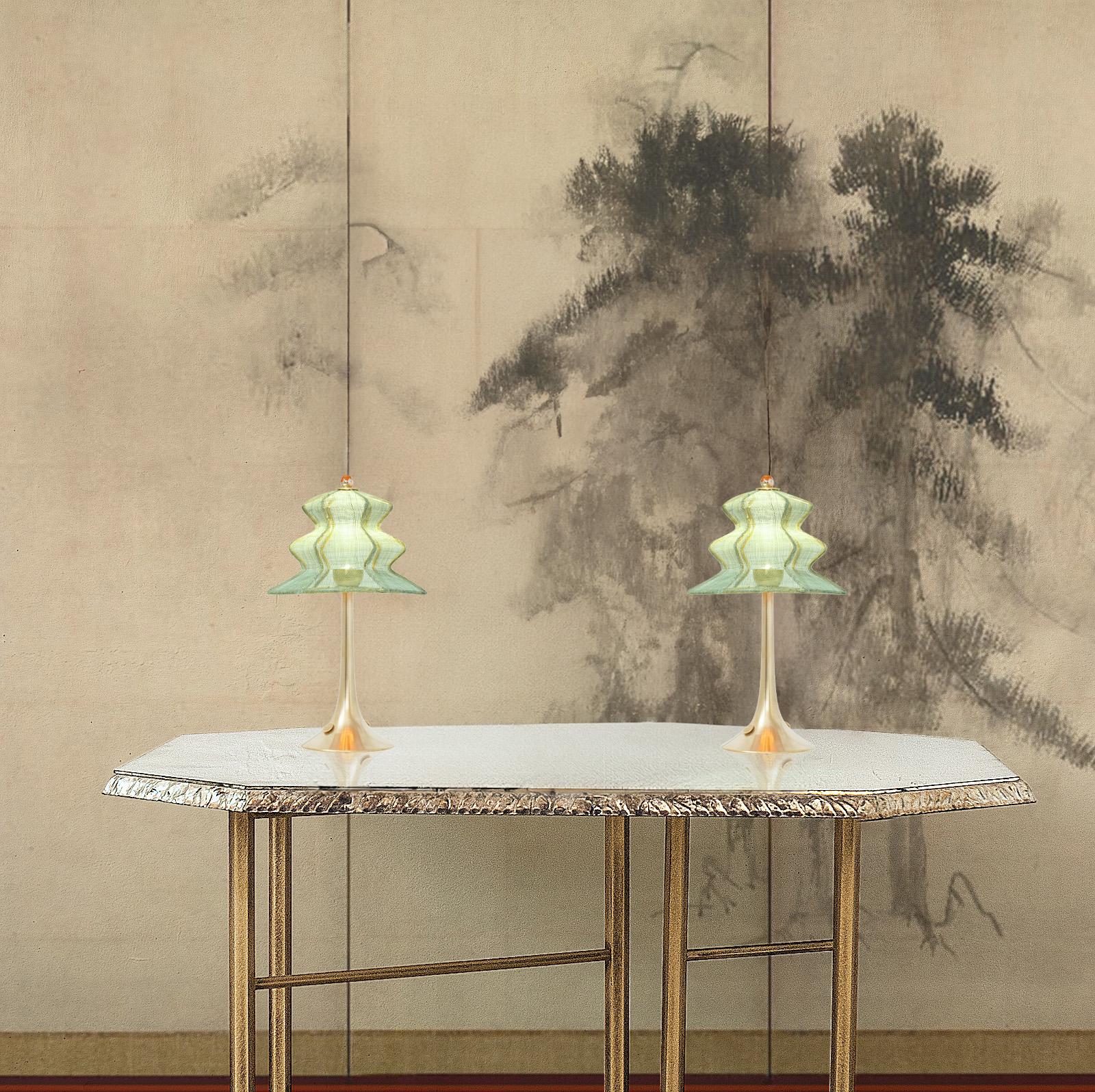 “Pagodina” Wireless Contemporary Table Lamp, jade color, Silvered Crystal For Sale 7