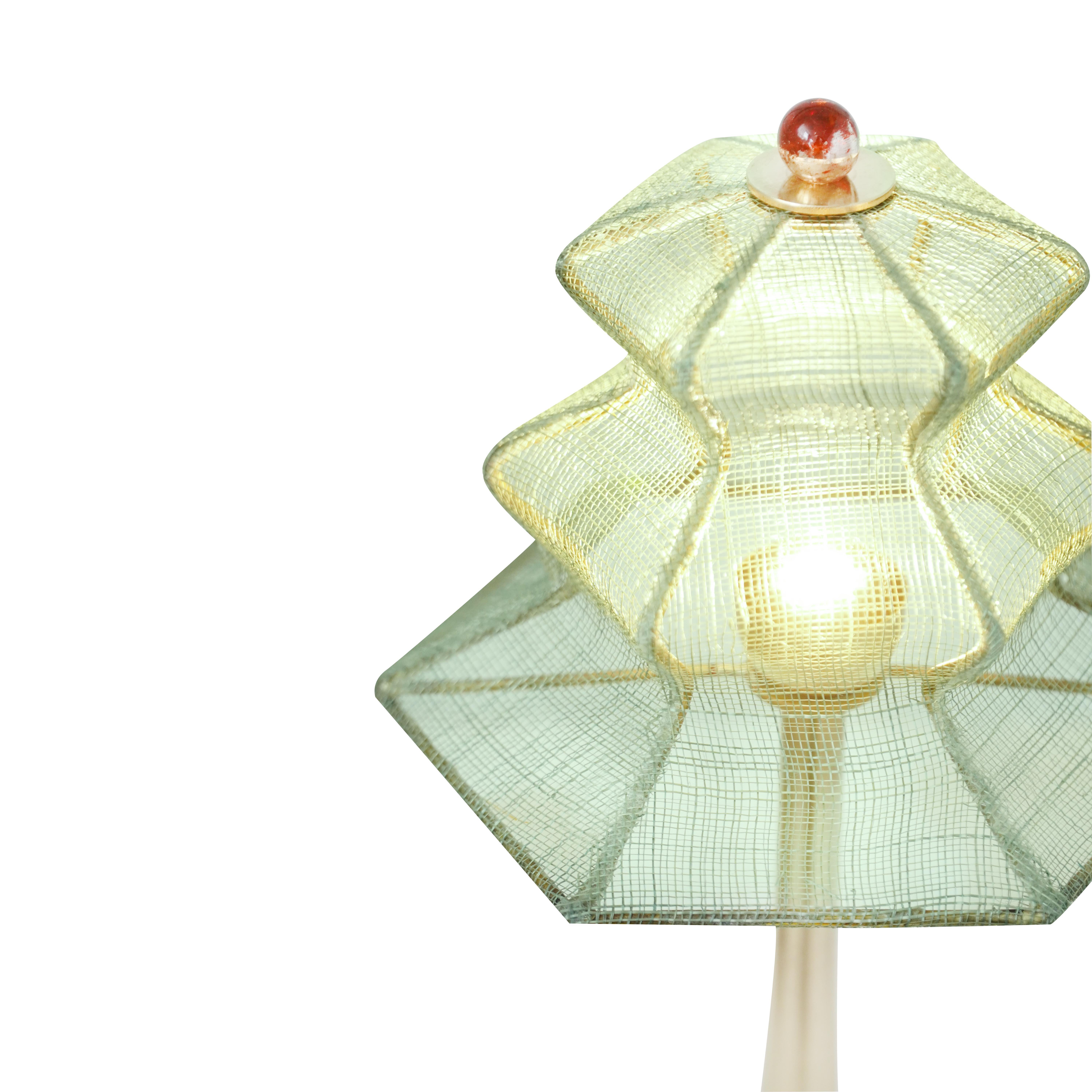 Italian “Pagodina” Wireless Contemporary Table Lamp, jade color, Silvered Crystal For Sale