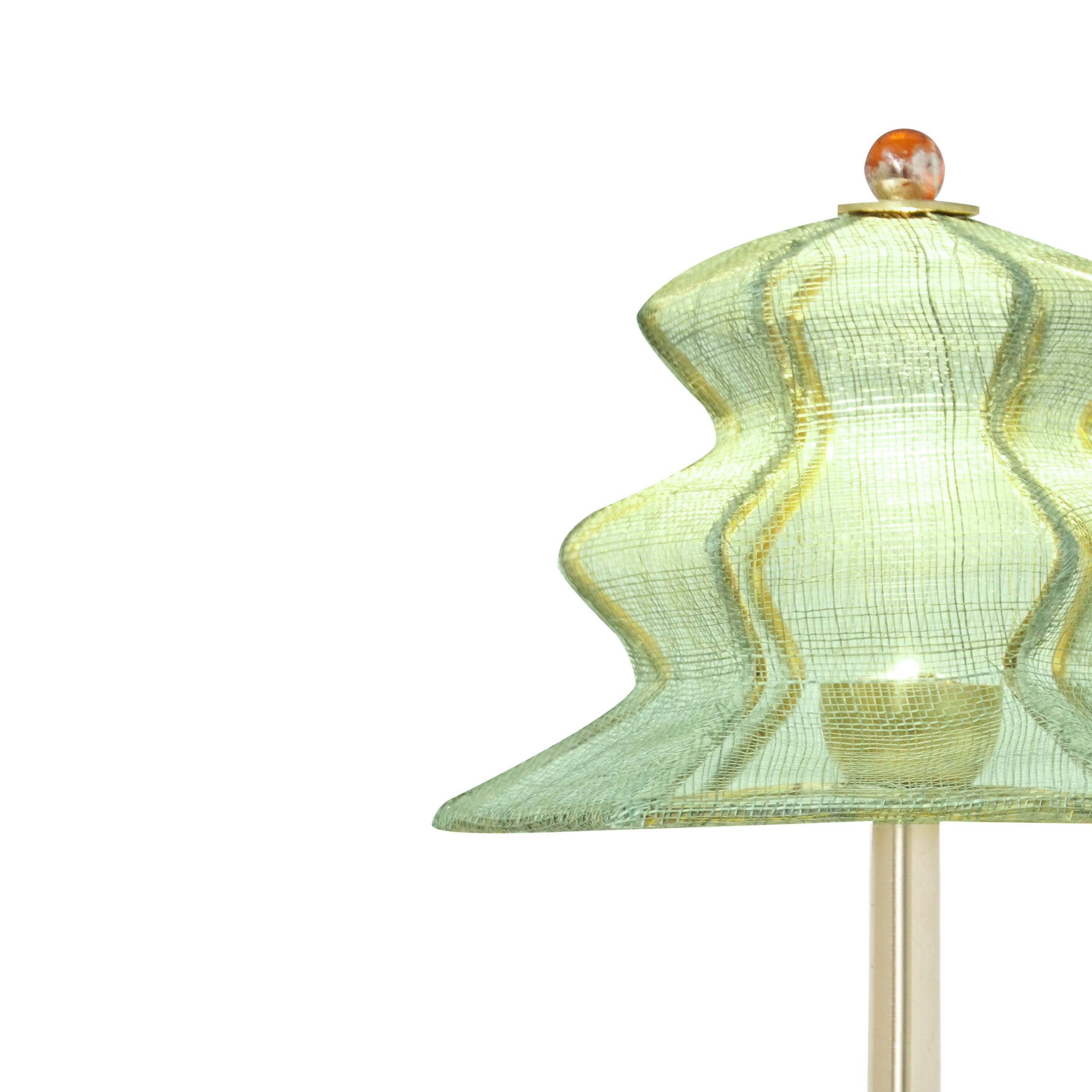 “Pagodina” Wireless Contemporary Table Lamp, jade color, Silvered Crystal In New Condition For Sale In Pietrasanta, IT