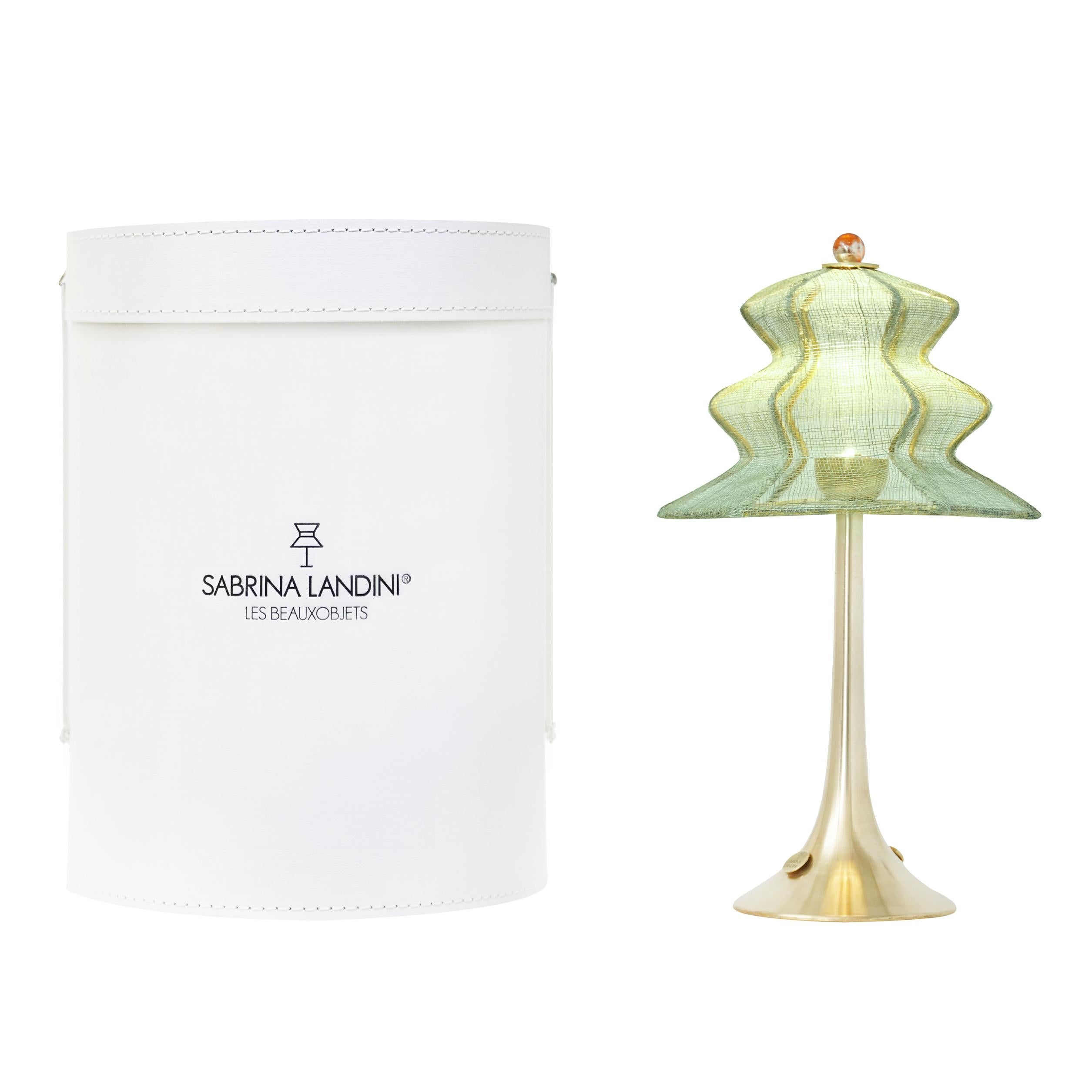 “Pagodina” Wireless Contemporary Table Lamp, jade color, Silvered Crystal For Sale 2