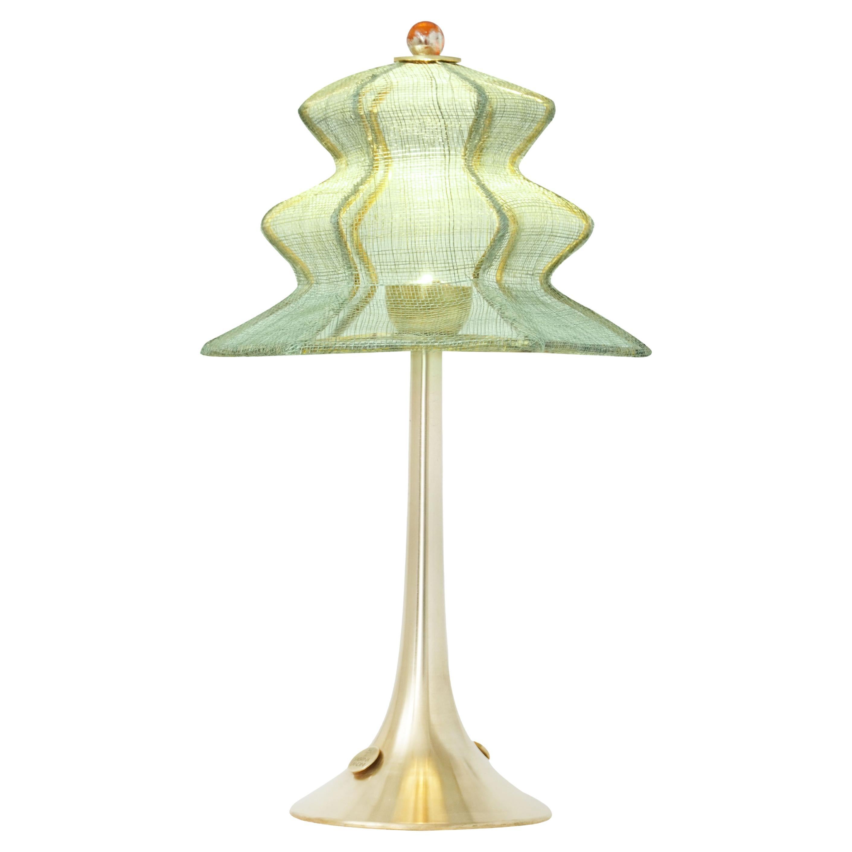 Lampada da tavolo contemporanea senza fili "Pagodina", colore giada, cristallo argentato
