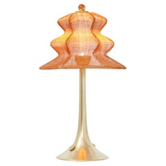 "Pagodina" Lampada da tavolo contemporanea senza fili, colore ruggine, cristallo argentato
