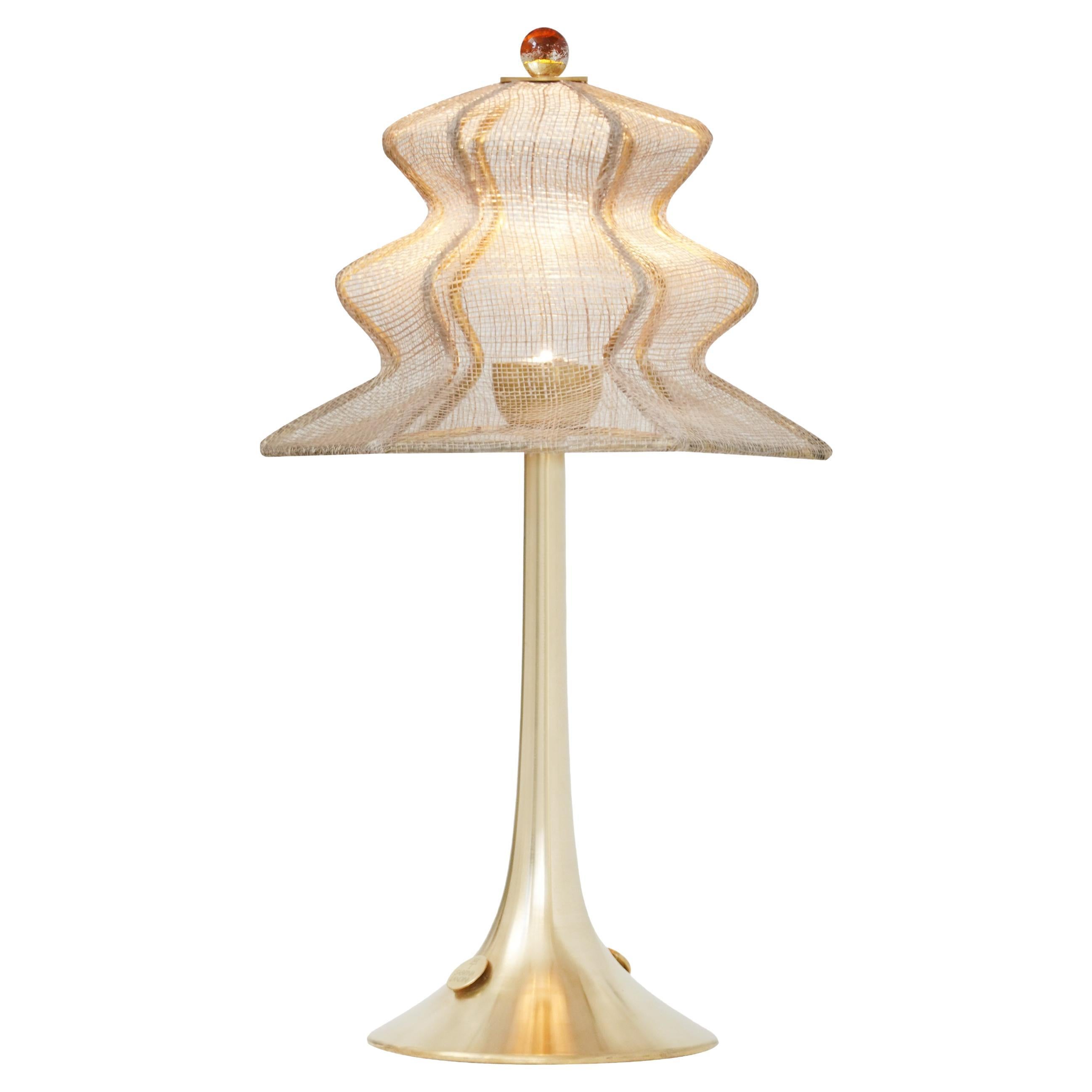"Pagodina" Lampada da tavolo contemporanea senza fili, colore oro, ottone, cristallo argentato