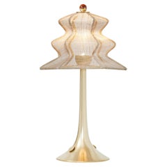 "Pagodina" Lampada da tavolo contemporanea senza fili, colore oro, ottone, cristallo argentato