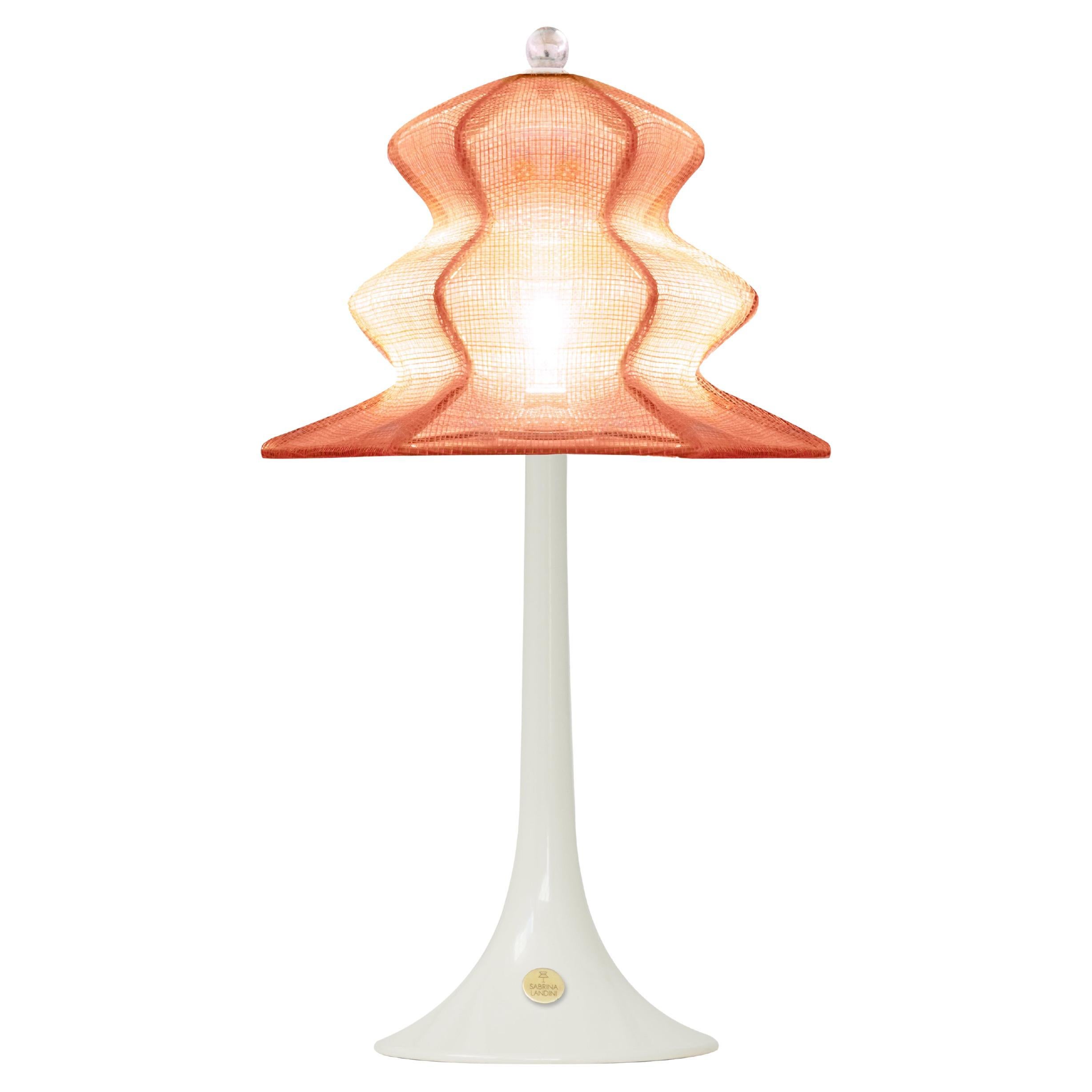 Lampada da tavolo contemporanea senza fili "Pagodina", rosa, laccata, cristallo argentato