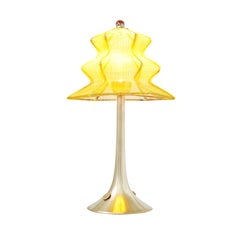 “Pagodina” Contemporary TableLamp, sun color, brass, Silvered Crystal