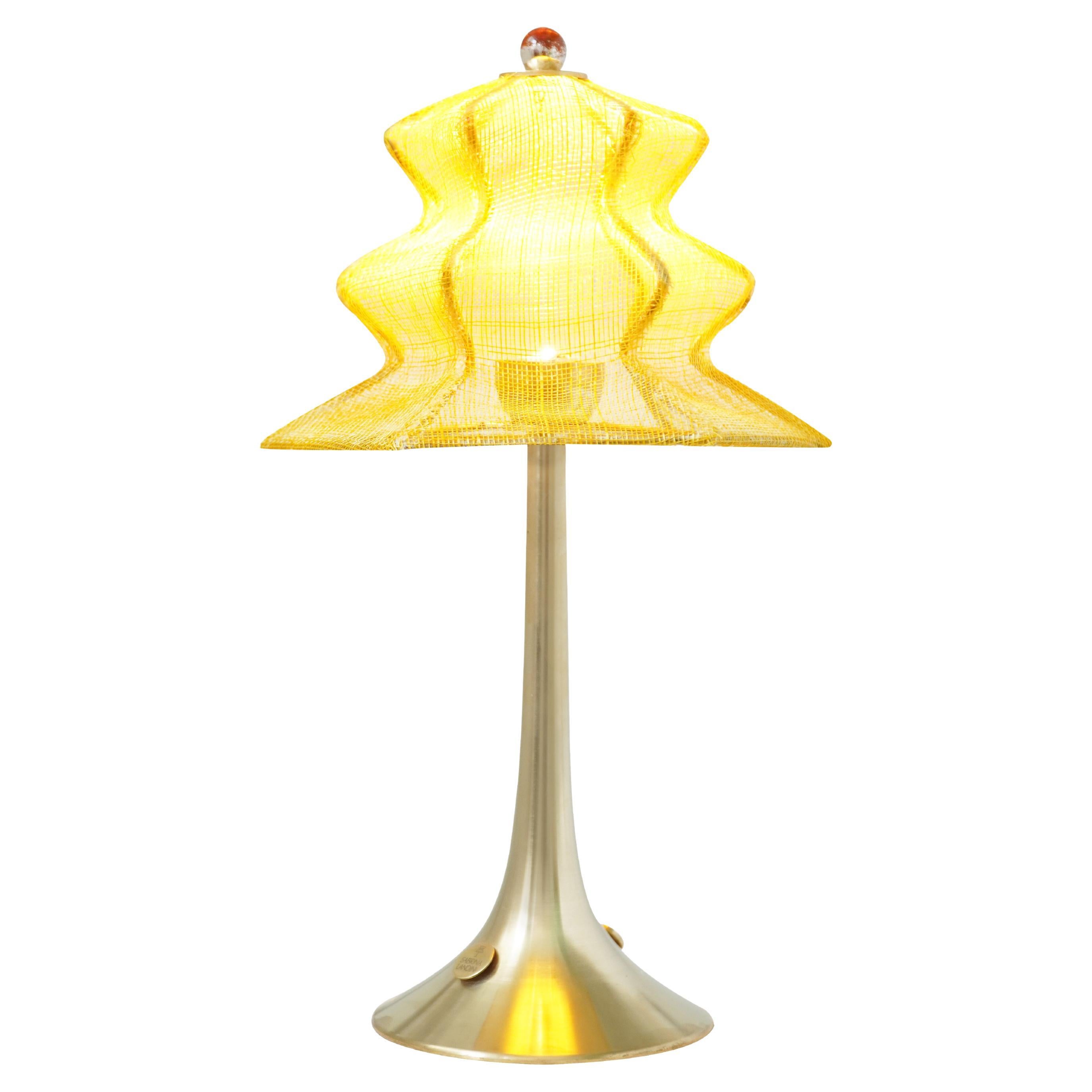 Lampada da tavolo contemporanea senza fili "Pagodina", colore del sole, ottone, cristallo argentato
