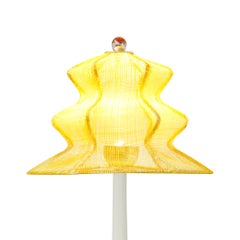 Pagoda Oriental Table Lamp Sabrina Landini, Brass Yellow Fiber, Handmade Italy
