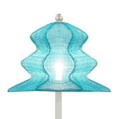 Pagoda Oriental Table Lamp Sabrina Landini, Brass Azure Fiber, Handmade Italy