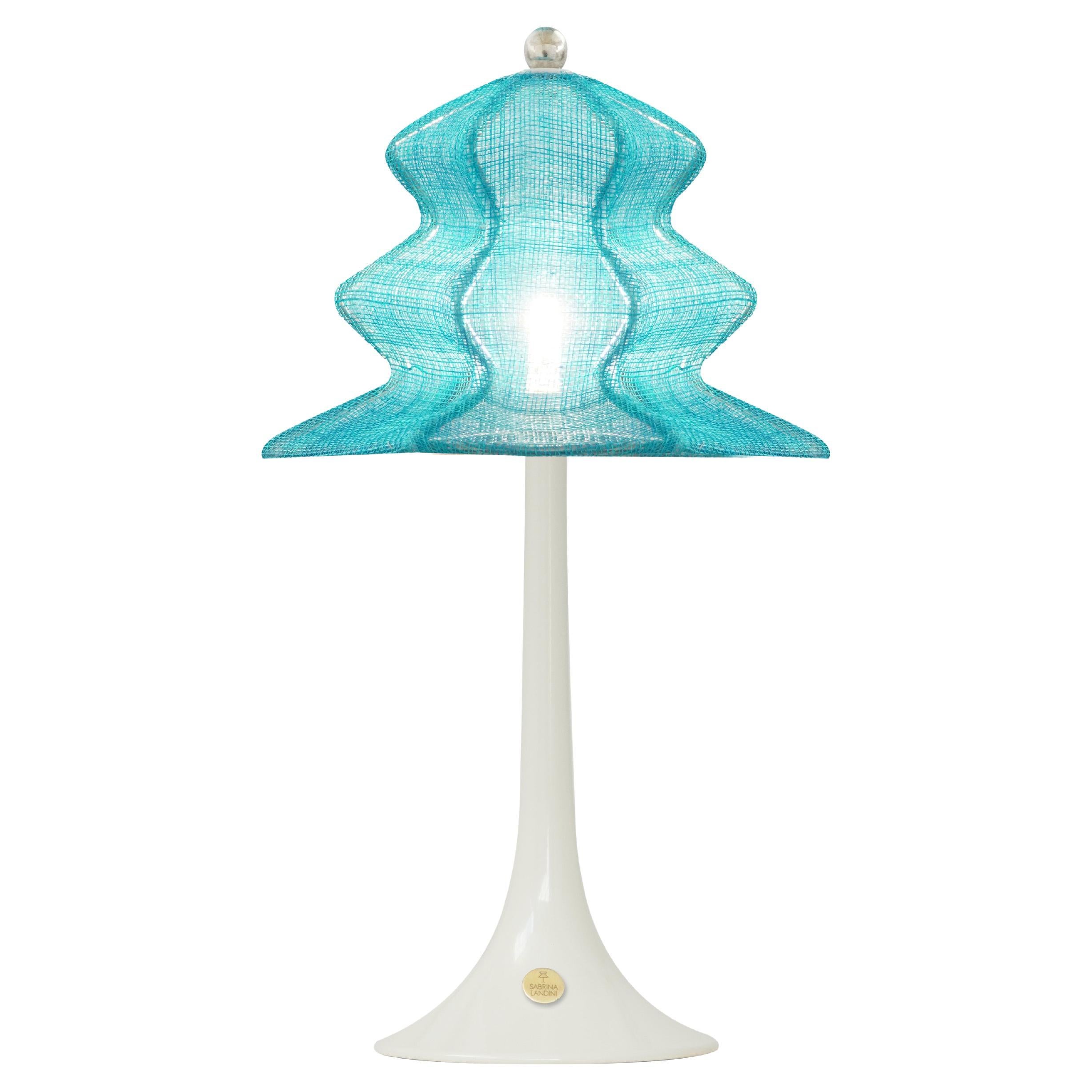 Lampada da tavolo contemporanea senza fili "Pagodina", turchese, laccata, cristallo in vendita