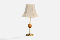 Pagos, Table Lamp, Brass, Oak, Fabric, Sweden, 1940s