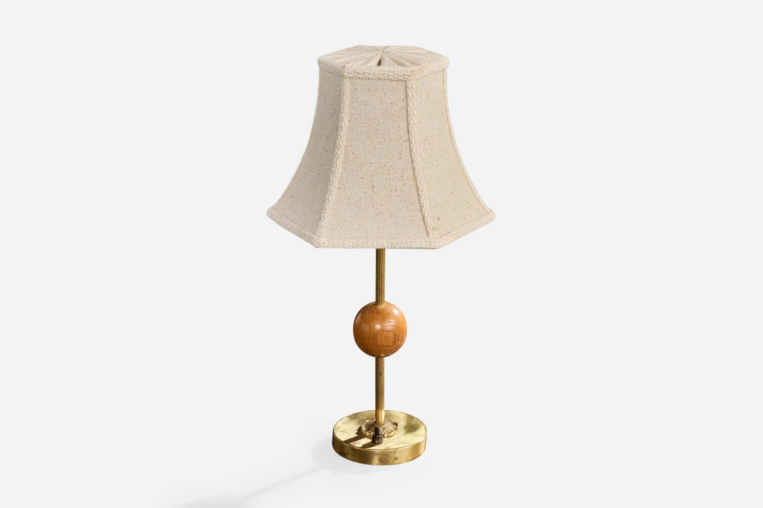 Svedese Pago, Lampada da tavolo, Ottone, Oak, Fabrice, Svezia, anni '40 in vendita