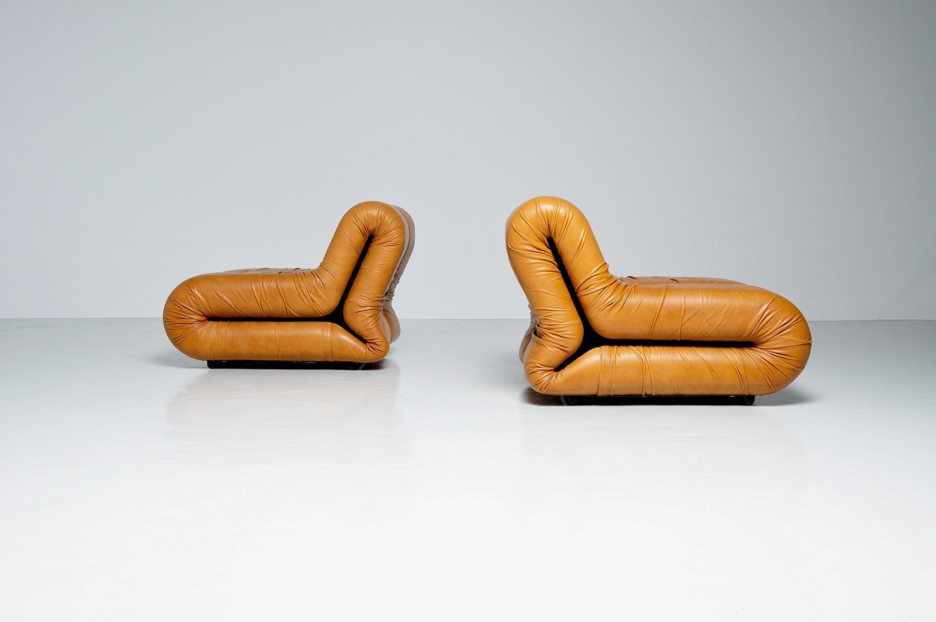 Leather Pagru Lounge Chairs Claudio Vagnoni 1P Italy 1971