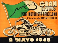 Original Vintage Motorsport Poster Gran Premio Pena Motorista Barcelona Montjuic