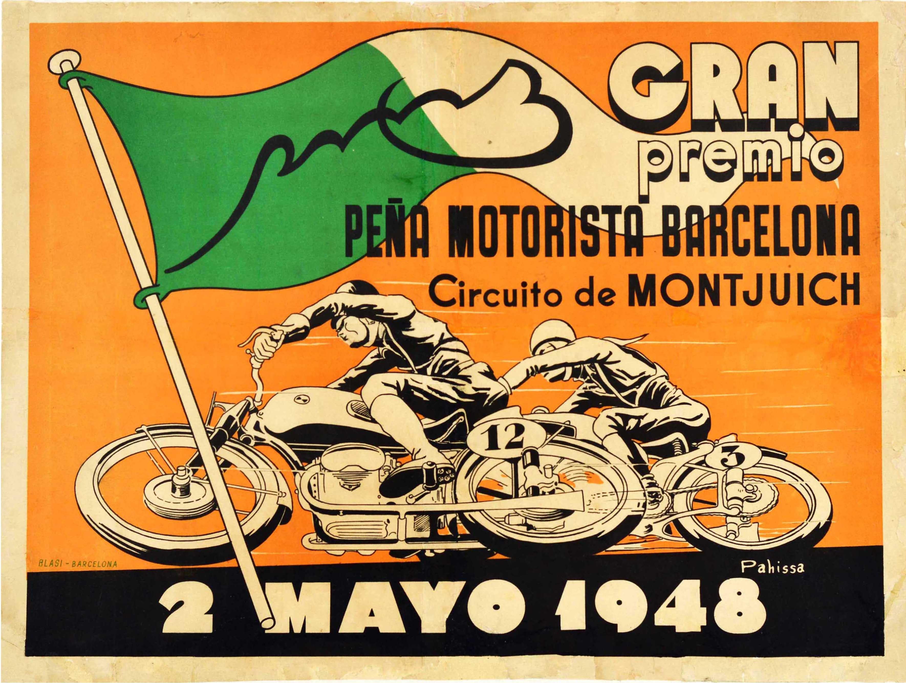 Pahissa Print - Original Vintage Motorsport Poster Gran Premio Pena Motorista Barcelona Montjuic