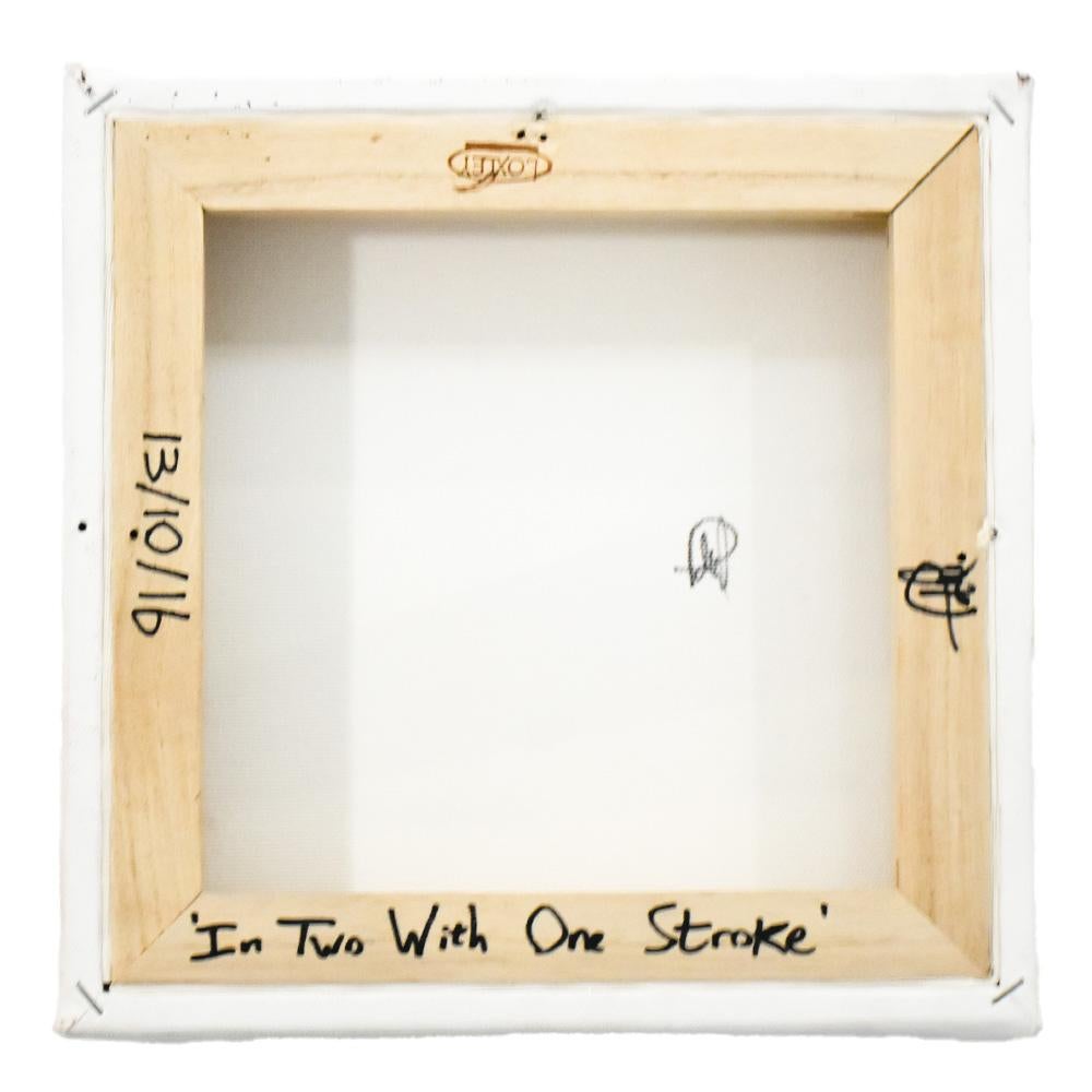 Super cool Original Artwork by the talented UK artist Pahnl.
Titled In Two with One Stroke it features a Samurai cutting down a Ninja.
Thick canvas frame has Pahnl painted in large letters on the side of bottom.
Hand signed by Pahnl on back of