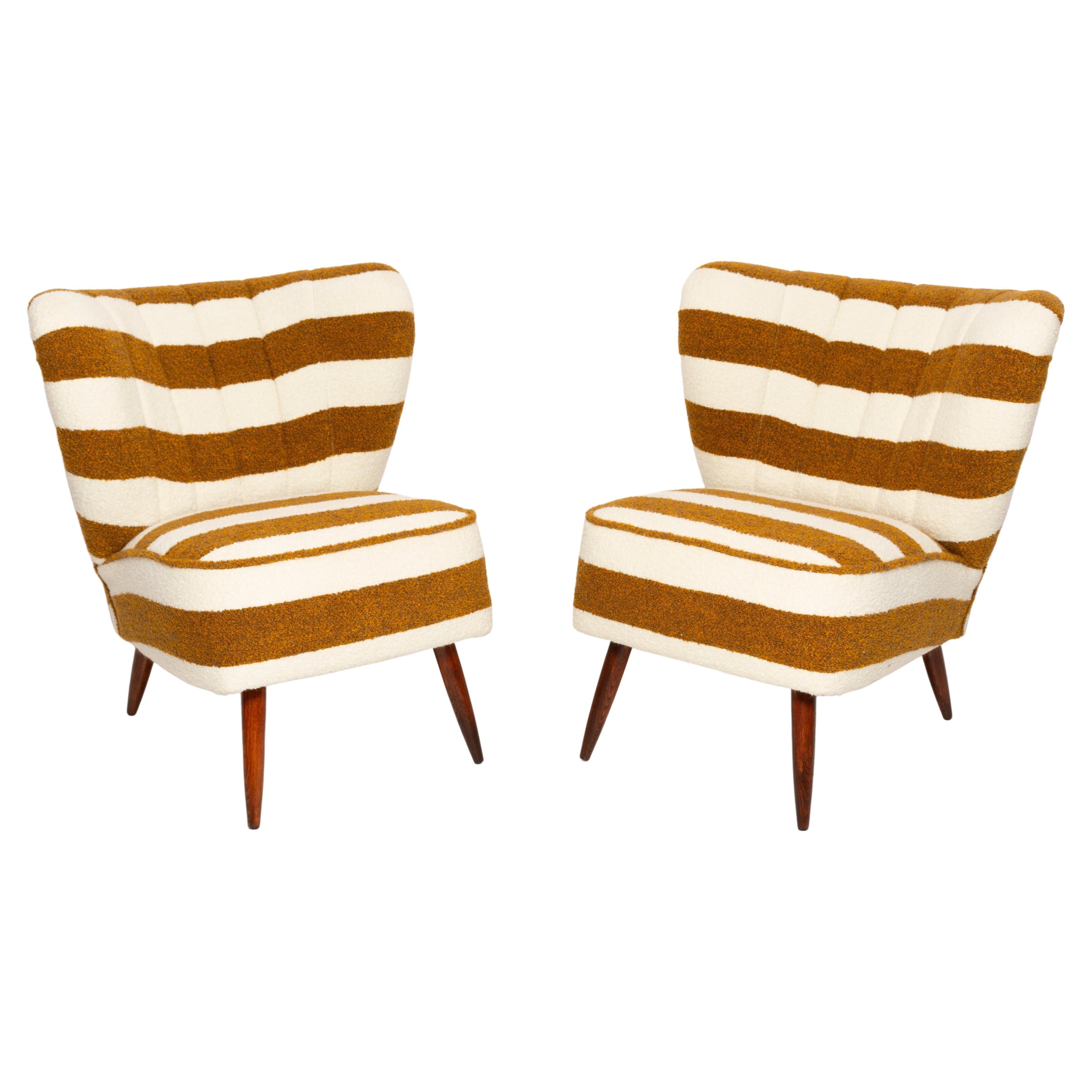 Pai of Mid Century White and Mustard Boucle Club Armchairs, Europe, 1960s