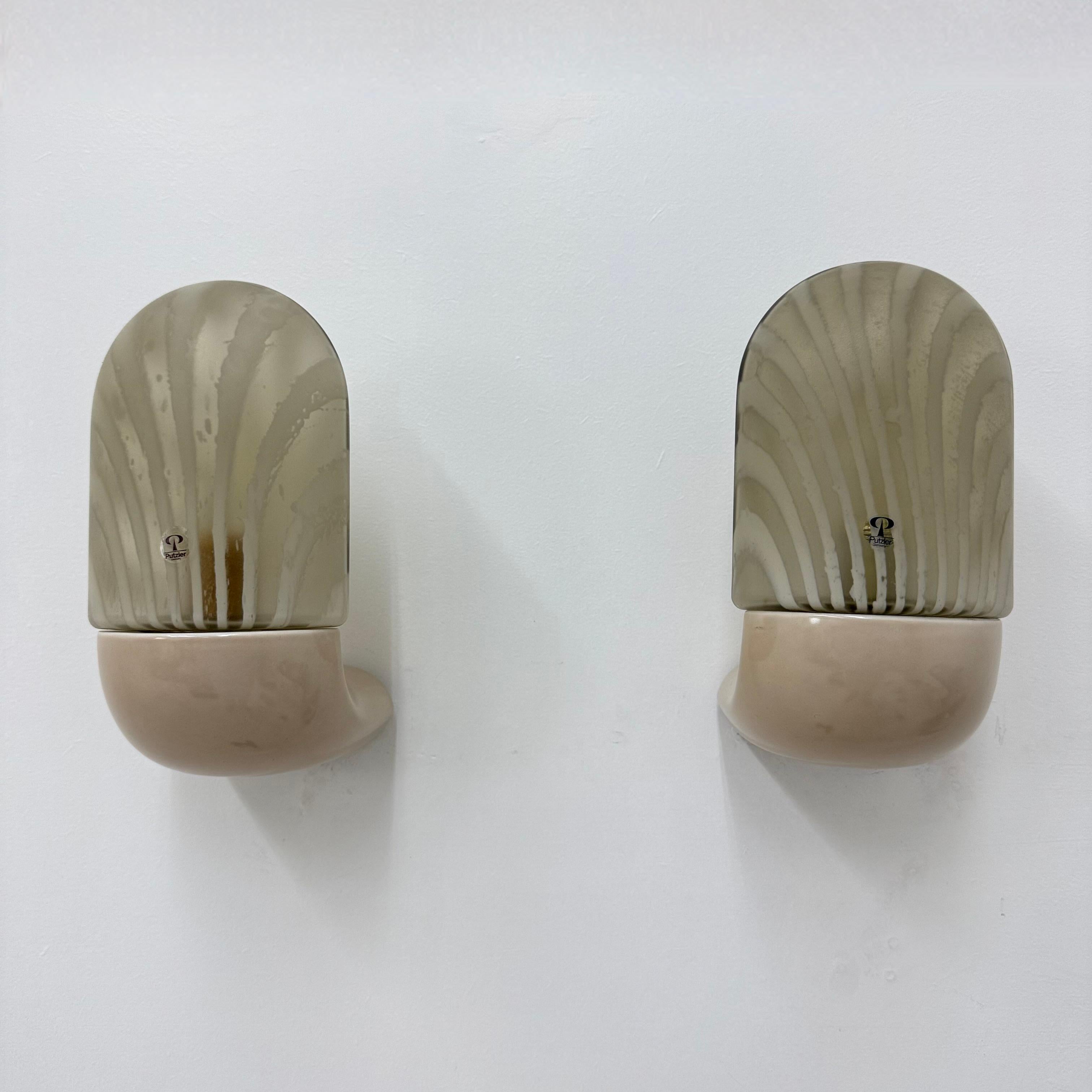 Pai di Peil & Puzler applique in vetro zebrato e ceramica, anni '70 in vendita 6