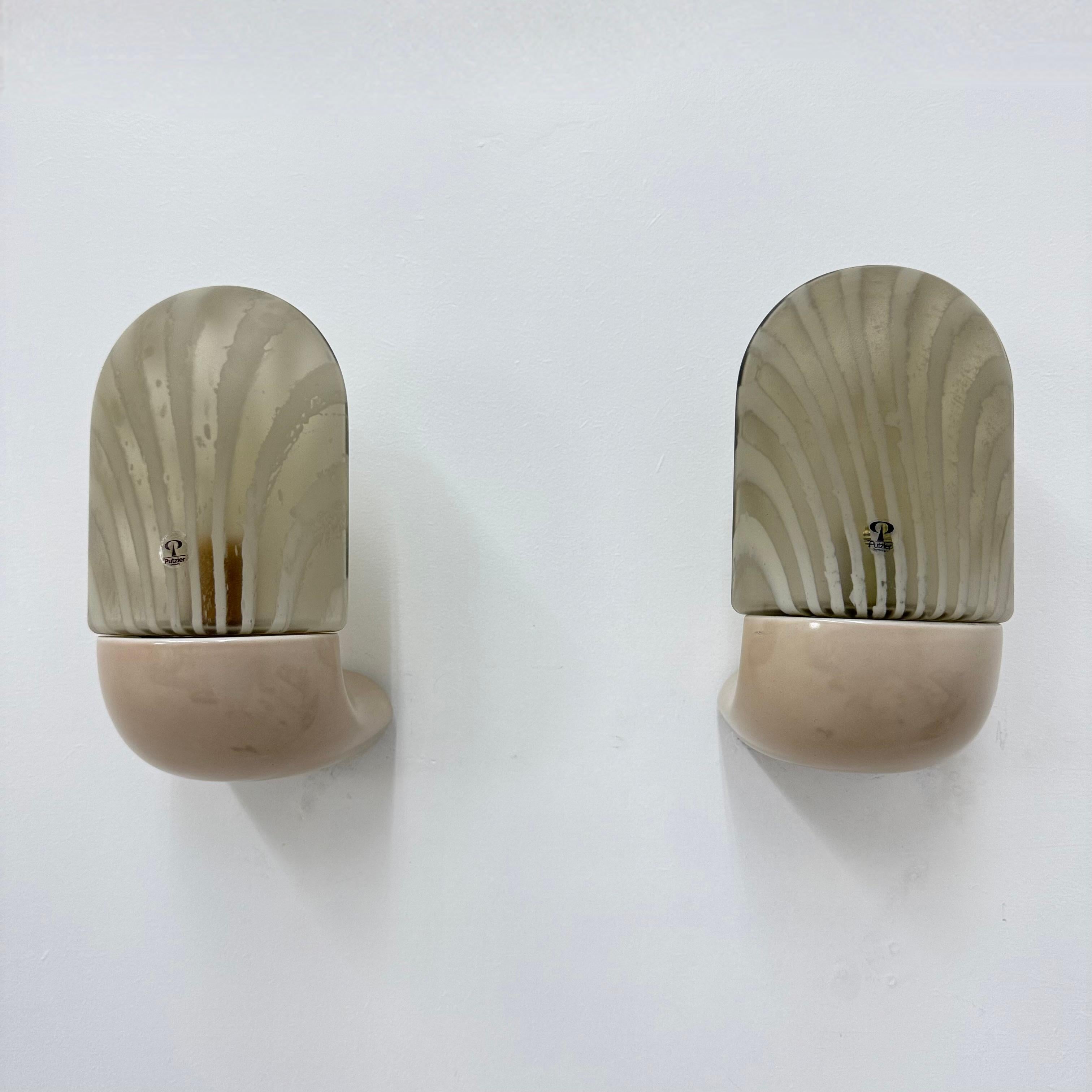 Pai di Peil & Puzler applique in vetro zebrato e ceramica, anni '70 in vendita 7