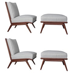 Paid of Mid Century Slipper Chairs with Ottomans by Widdicomb