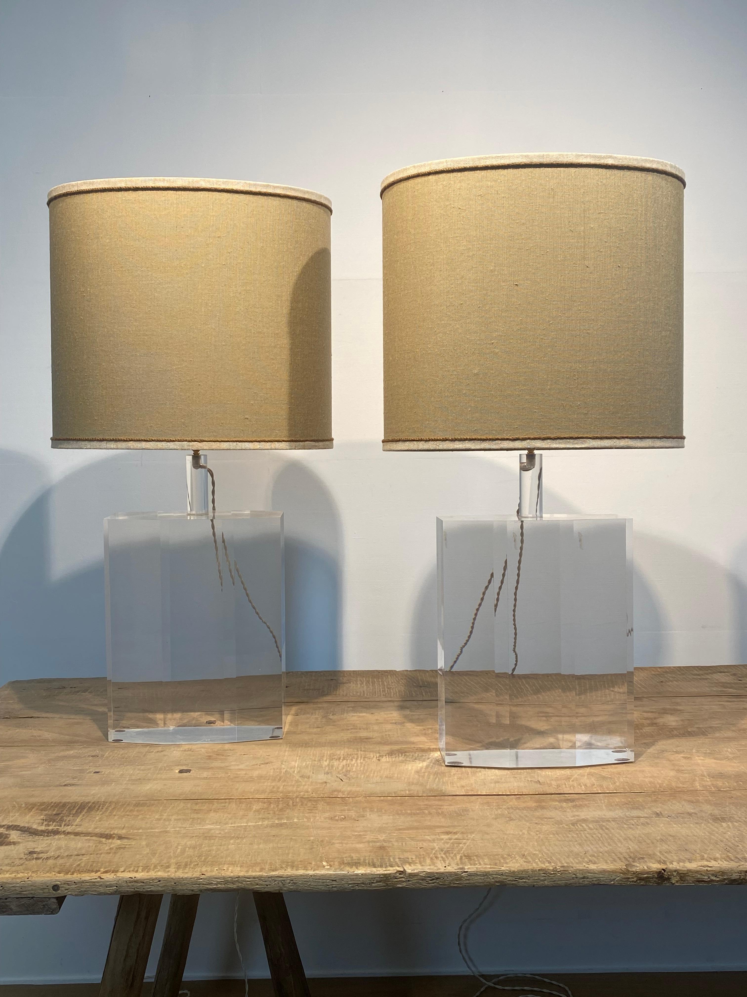 Polished Paid of Vintage Plexi table Lamps For Sale