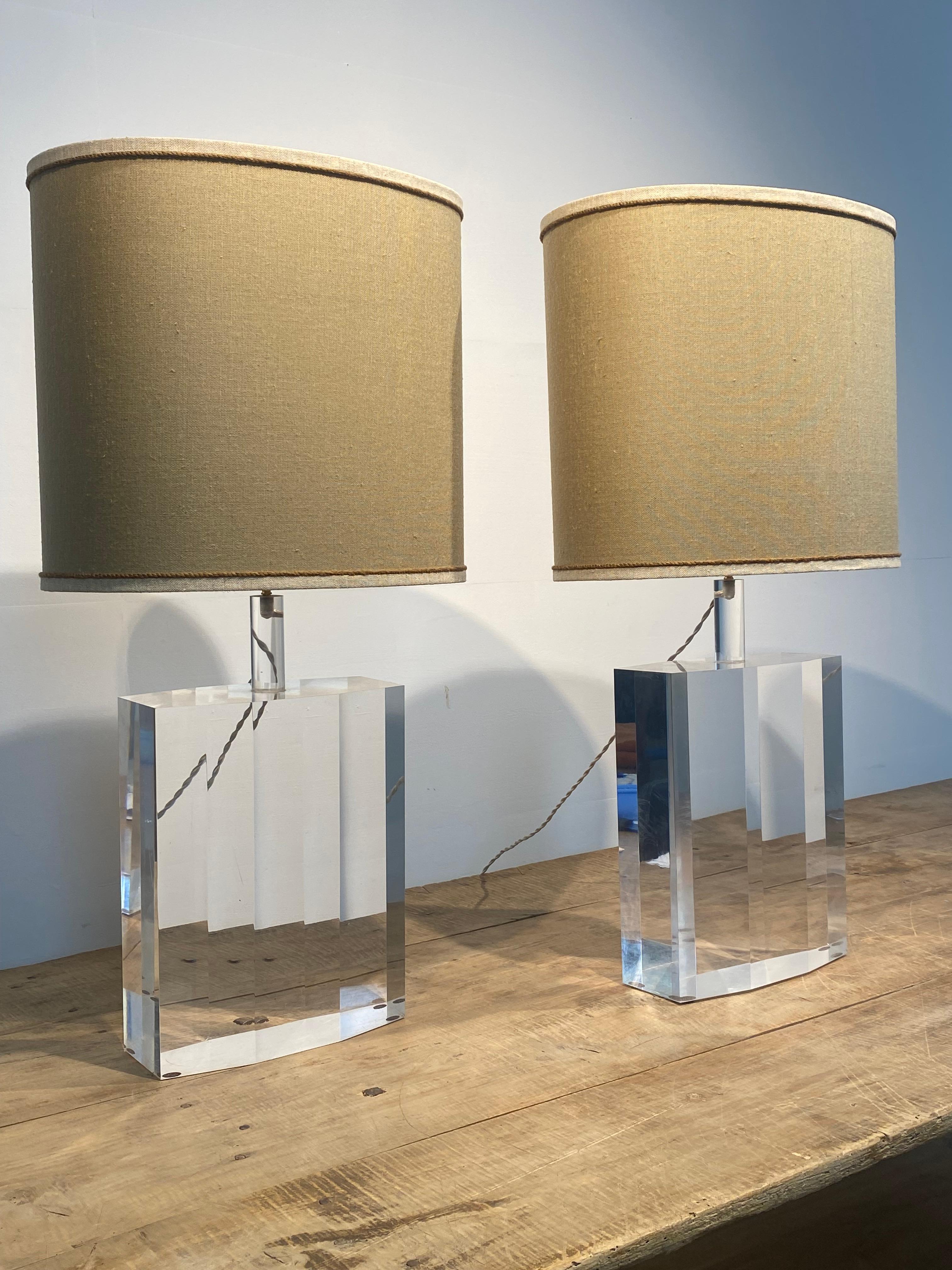 Plexiglass Paid of Vintage Plexi table Lamps For Sale