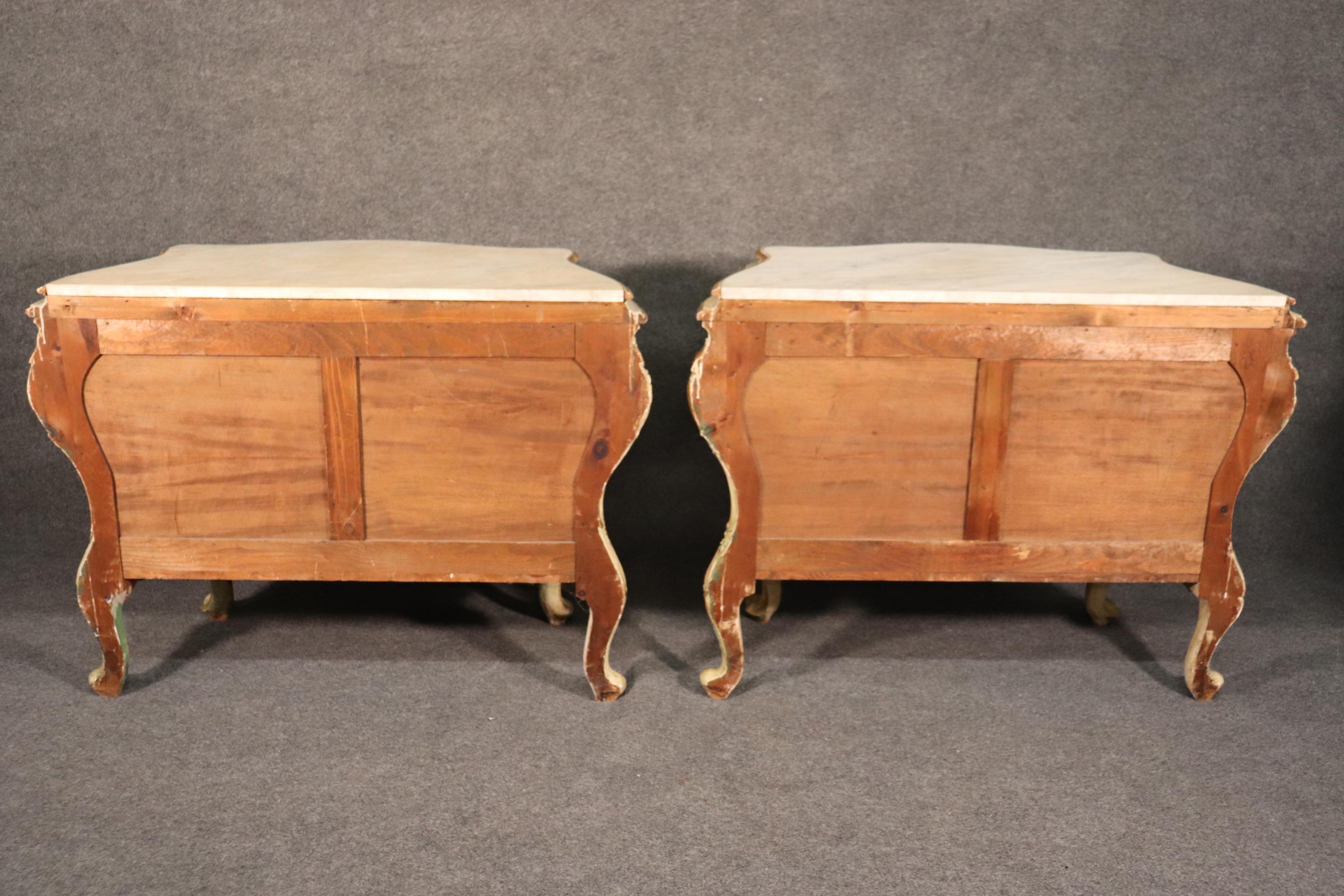 Pair Fine Large Italian Painted Marble Top Rococo Commodes Dressers 1930s Era For Sale 3