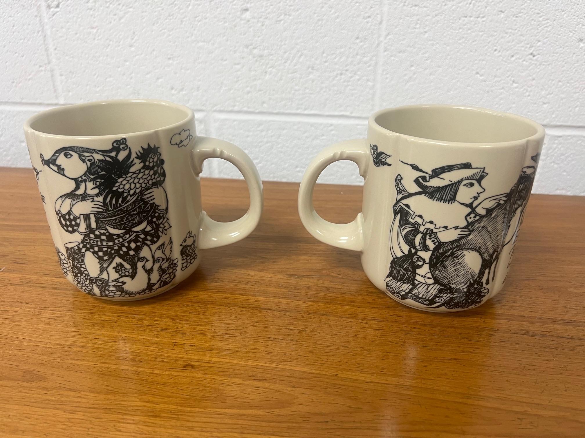 Scandinavian Modern Paif Of Large Till Eulenspiegel Beer Coffee Mugs By Bjorn Wiinblad for Rosenthal For Sale