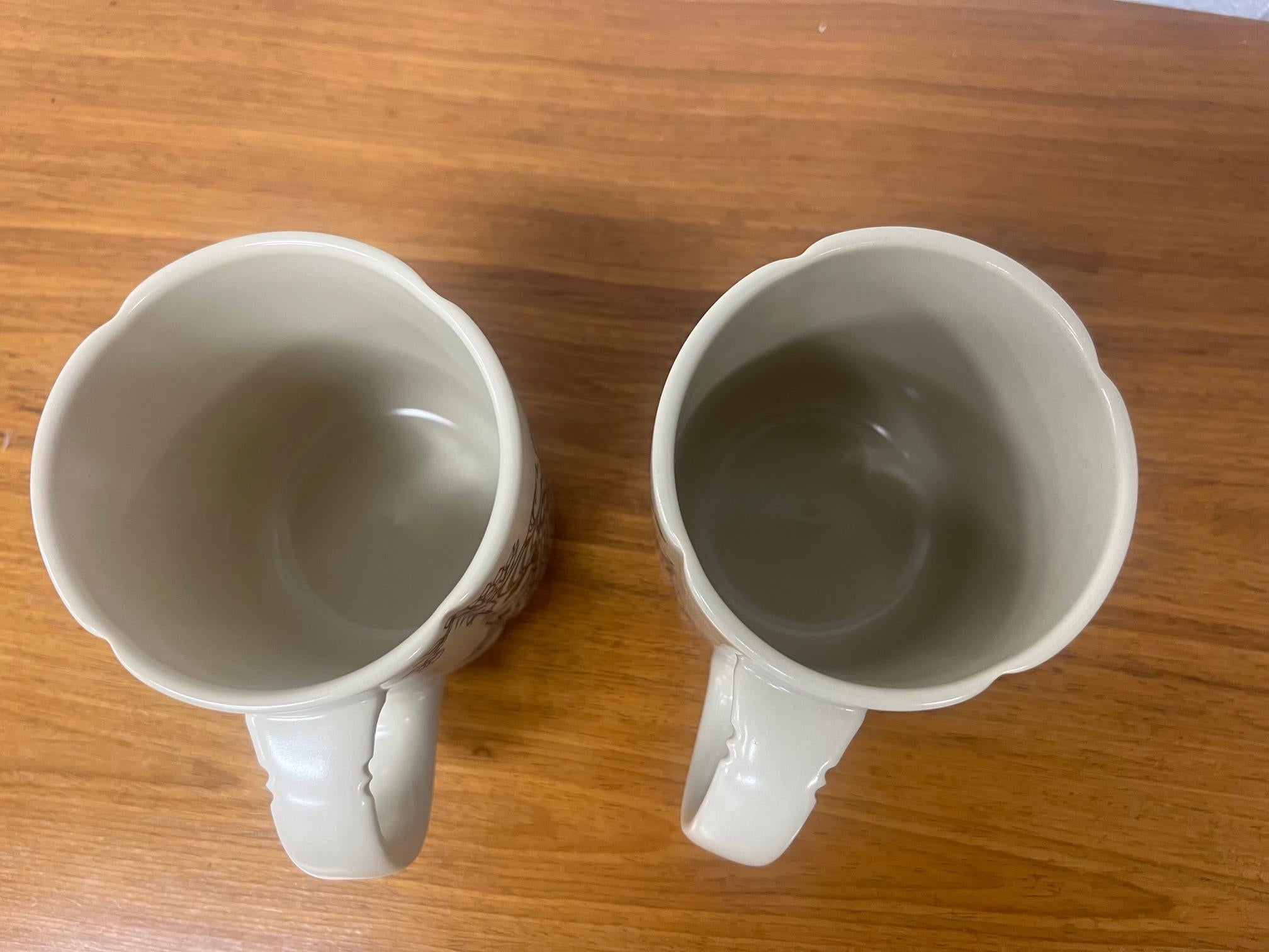 German Paif Of Large Till Eulenspiegel Beer Coffee Mugs By Bjorn Wiinblad for Rosenthal For Sale
