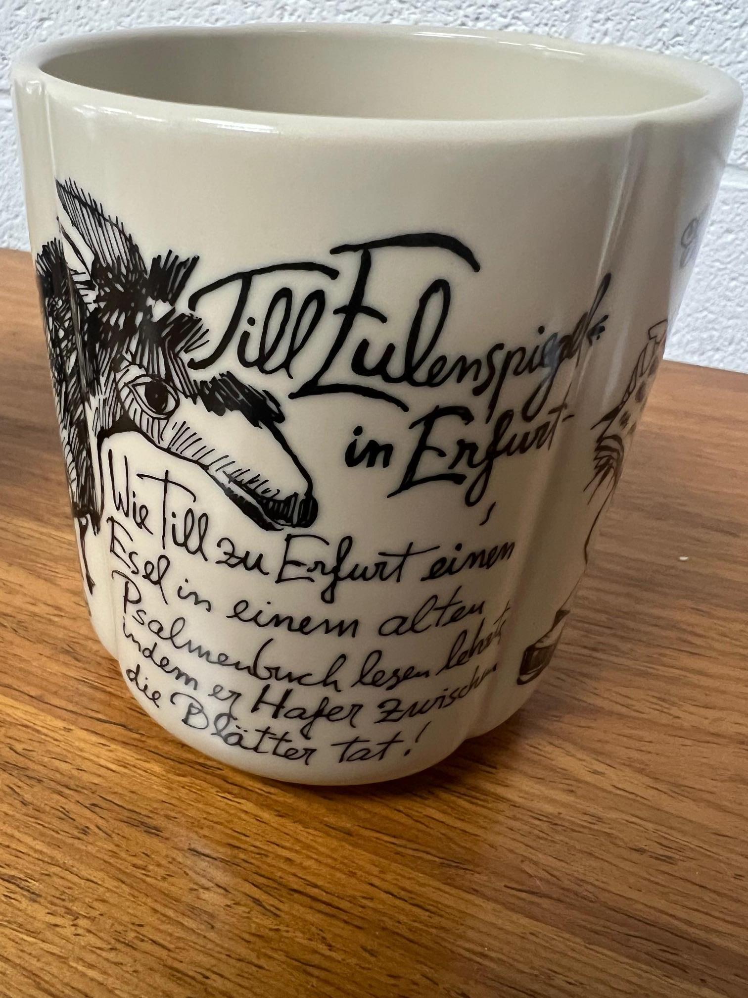 Ceramic Paif Of Large Till Eulenspiegel Beer Coffee Mugs By Bjorn Wiinblad for Rosenthal For Sale
