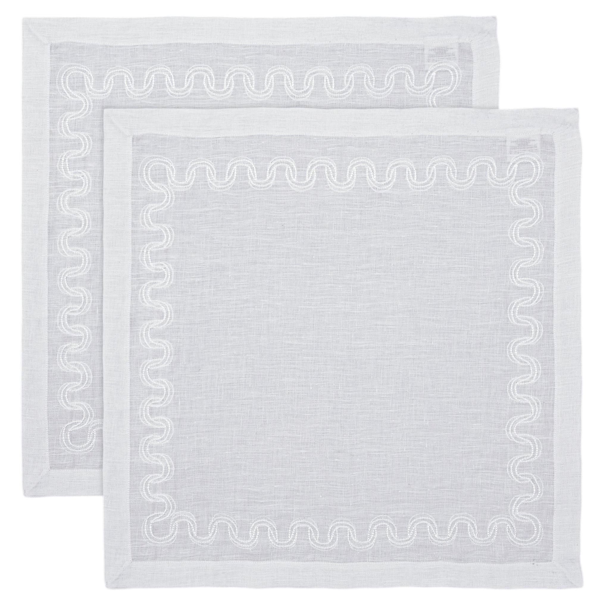 Paigah Hand Embroidered White Linen Napkin - Set of 2, Viya by Vikram Goyal