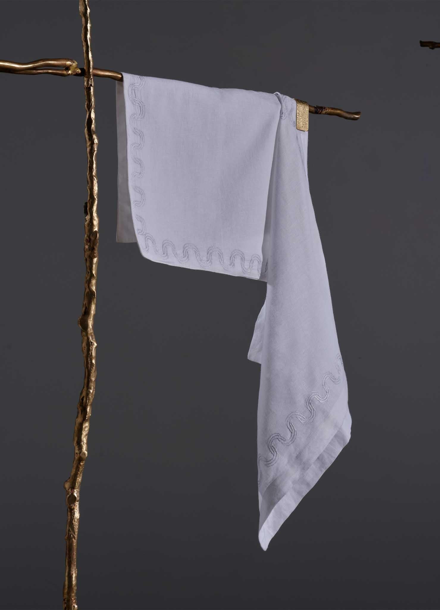 Hand-Crafted Paigah Hand Embroidered White Linen Placemat - Set of 2, Viya by Vikram Goyal For Sale