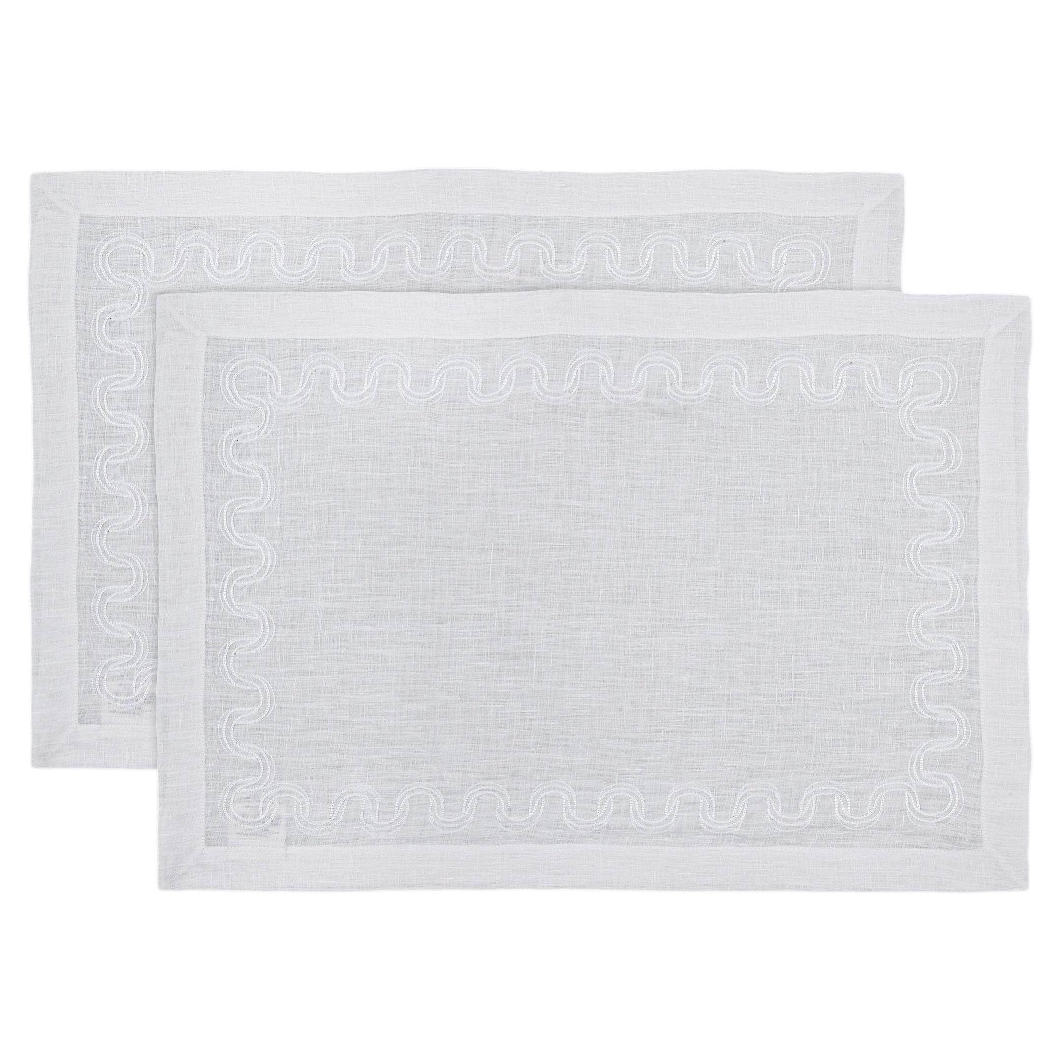 Hand Embroidered Linen Placemats, Paigah White Set of 2, Viya by Vikram Goyal