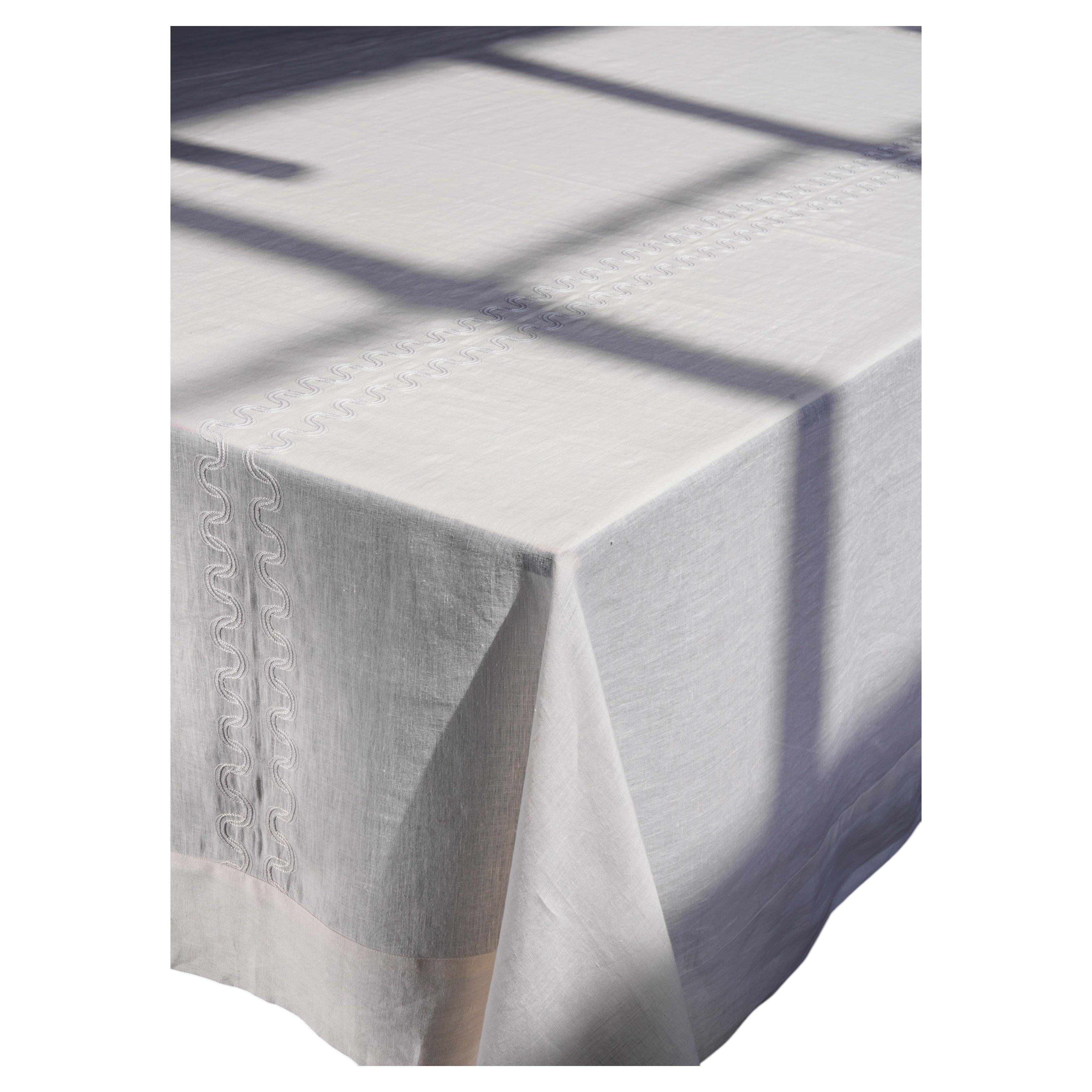 Paigah Hand Embroidered White Linen Table Cloth, Viya by Vikram Goyal