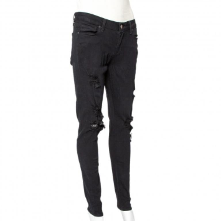 Paige Black Denim Ultra Skinny Distressed Verdugo Jeans M For Sale 1