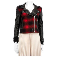 Paige Black Leather Chequered Biker Jacket Size XS