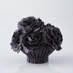 Rose Efflorescence by Vanessa Hogge. Black porcelain sculpture. 