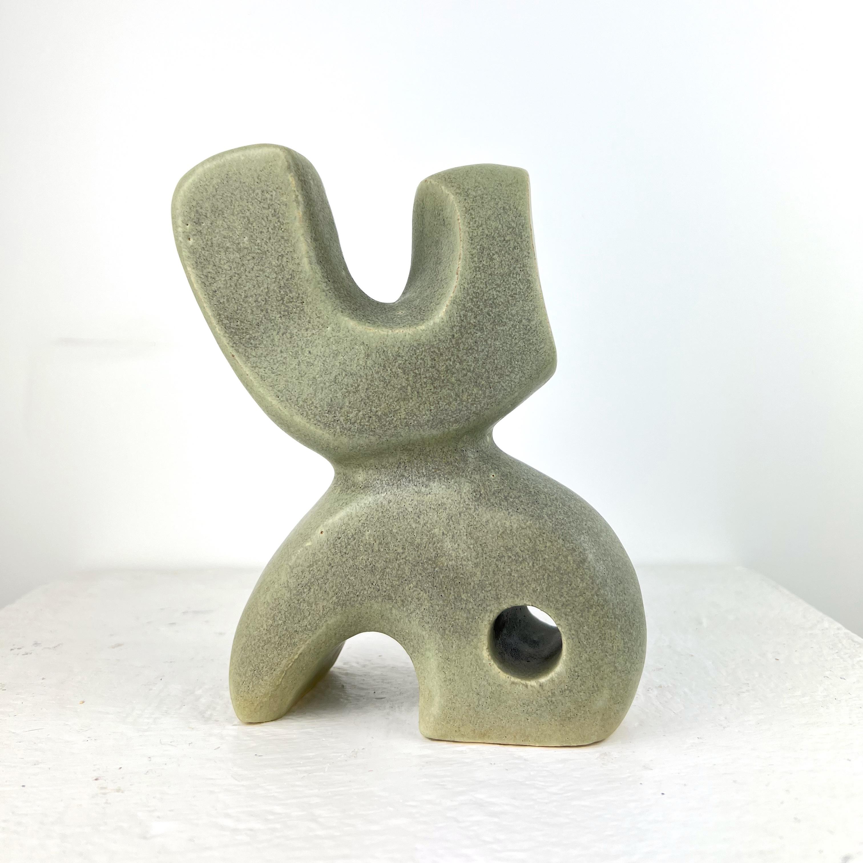 Paige Stewart Abstract Sculpture - Bodies at Rest #24  - Small Ceramic Sculpture - Matte Green