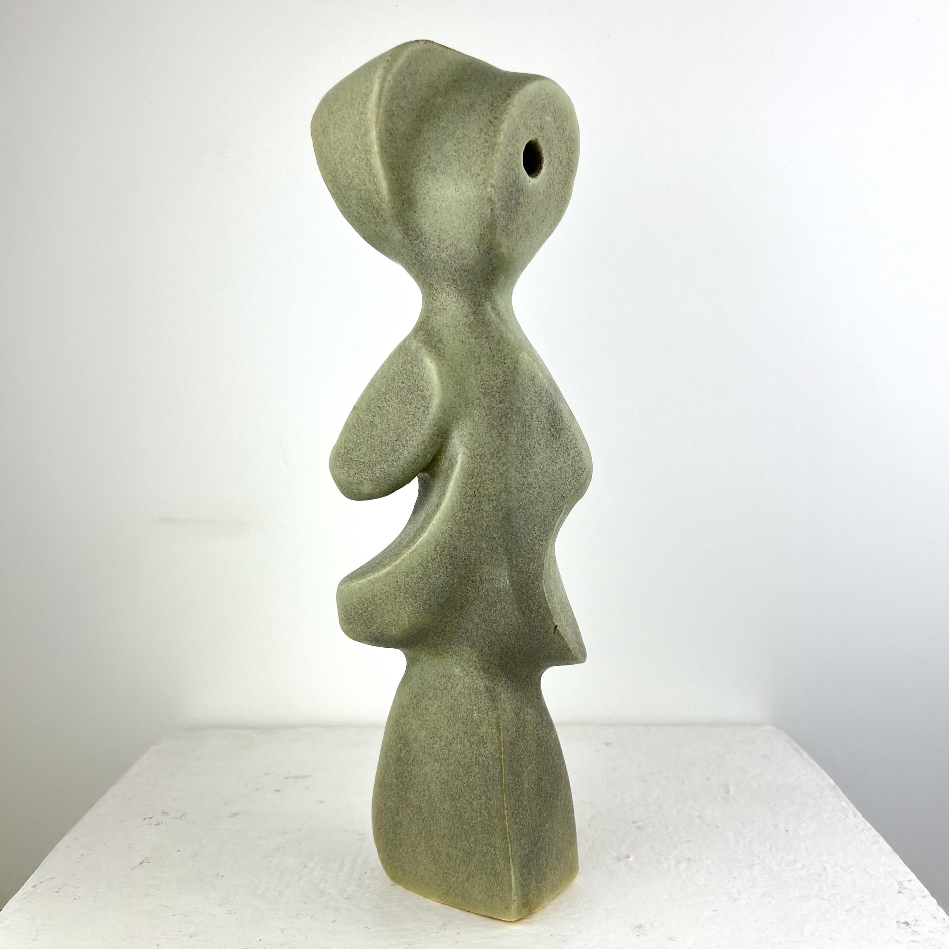 Bodies at Rest #25, Small Ceramic Abstract Sculpture, Matte Green Glaze